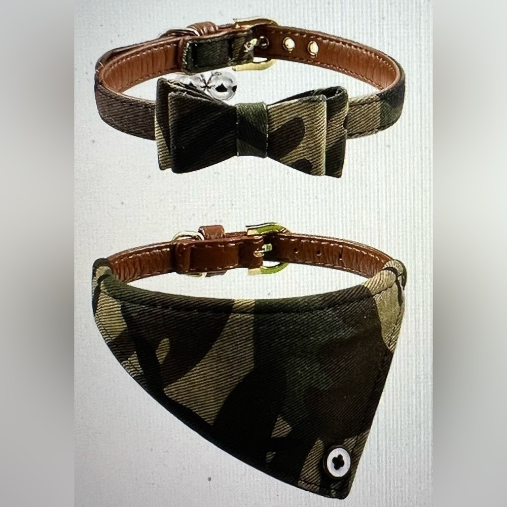 2PCS Bow Tie Dog Collar and Bandana Set for Small Dogs and Puppies